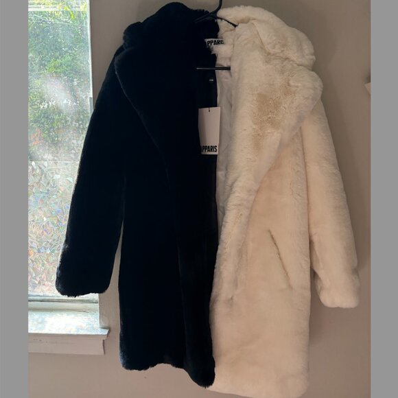 Apparis Serena Faux Fur Coat in Black and White - Picture 4 of 8